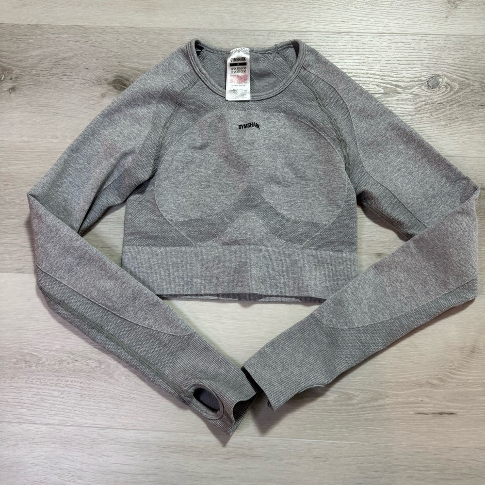 Gymshark Seamless Sports Long Sleeve Crop Top, Heather Gray, Size Small